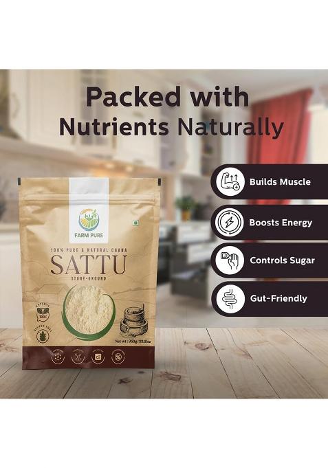 Farm Pure Roasted Chana Sattu Powder 950g x 1 Pack Natural High Protein Sattu Powder Organic for Drinking Glutenâ€‘Free Energy & Digestion Superfood