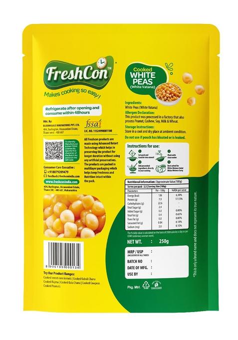 Freshcon Cooked White Pea | Pack of 2 | Ready-to-Eat | High Protein & Fiber | No Soaking or Boiling | Ideal for Ragda, Curries, Chaats & Salads | 100% Natural