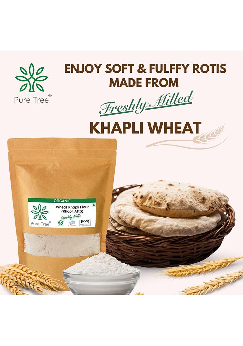 Pure Tree Certified Organic Freshly Milled (Khapli Aata) Wheat Flour | 350 g | Emmer Wheat Flour | Farro Wheat Atta | Khapli Wheat Gehu ka Atta Rich In Fiber | Low Gluten