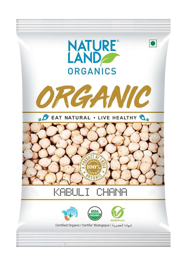 Natureland Organics Kabuli Chana/White Chana/Chole Pouch, 1 Kg - Indya