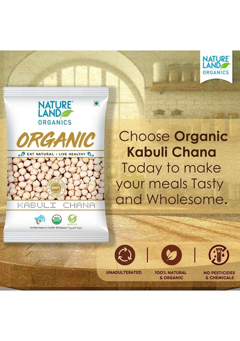 Natureland Organics Kabuli Chana/White Chana/Chole Pouch, 1 Kg - Indya