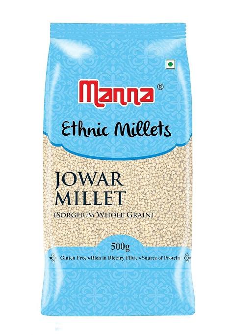 Manna 100% Whole Grain Jowar Sorghum Millet/Great Millet/Bili/Jola/Jonnalu/Cholam Natural Grains (Unpolished) 1Kg (500G (Pack Of 2)