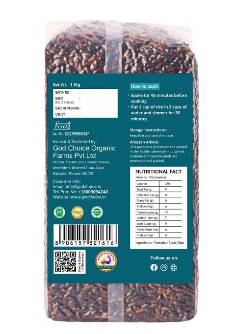 God Choice Organic Farms Black Rice 1Kg |Forbidden | Buddha Manipur High In Antioxidants & Protein Rich Natural Aromatic Unpolished Prevents The Risk Of Diabetes Obesity Helps Weight Loss