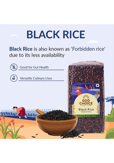 God Choice Organic Farms Black Rice 1Kg |Forbidden | Buddha Manipur High In Antioxidants & Protein Rich Natural Aromatic Unpolished Prevents The Risk Of Diabetes Obesity Helps Weight Loss