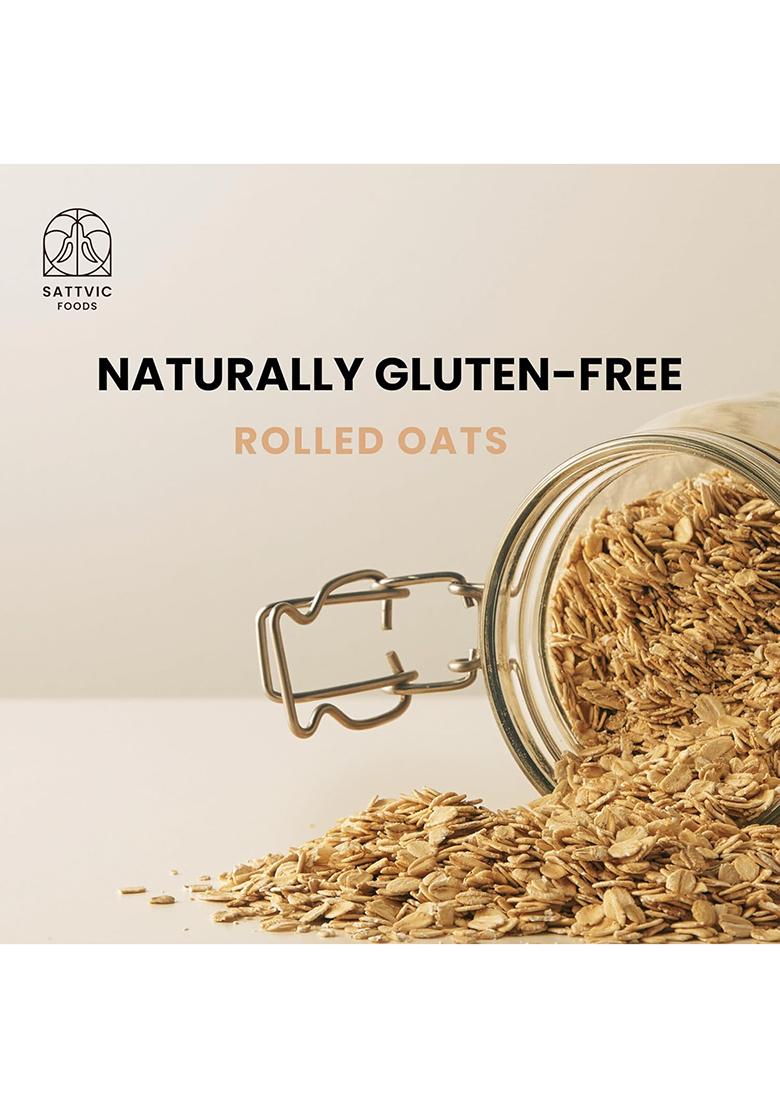 Sattvic Foods Jumbo Rolled Oats (500 G) | Gluten-Free, Large Old Fashioned Oat Flakes High In Fibre And Protein Make Oatmeal, Overnight Oats, Muesli, Granola Bars, Use Baking