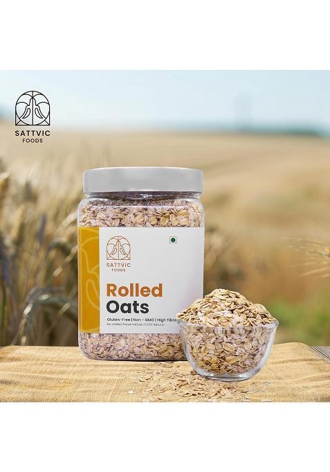 Sattvic Foods Jumbo Rolled Oats (500 G) | Gluten-Free, Large Old Fashioned Oat Flakes High In Fibre And Protein Make Oatmeal, Overnight Oats, Muesli, Granola Bars, Use Baking