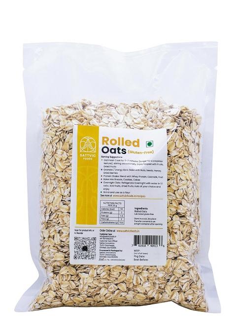 Sattvic Foods Jumbo Rolled Oats (500 G) | Gluten-Free, Large Old Fashioned Oat Flakes High In Fibre And Protein Make Oatmeal, Overnight Oats, Muesli, Granola Bars, Use Baking