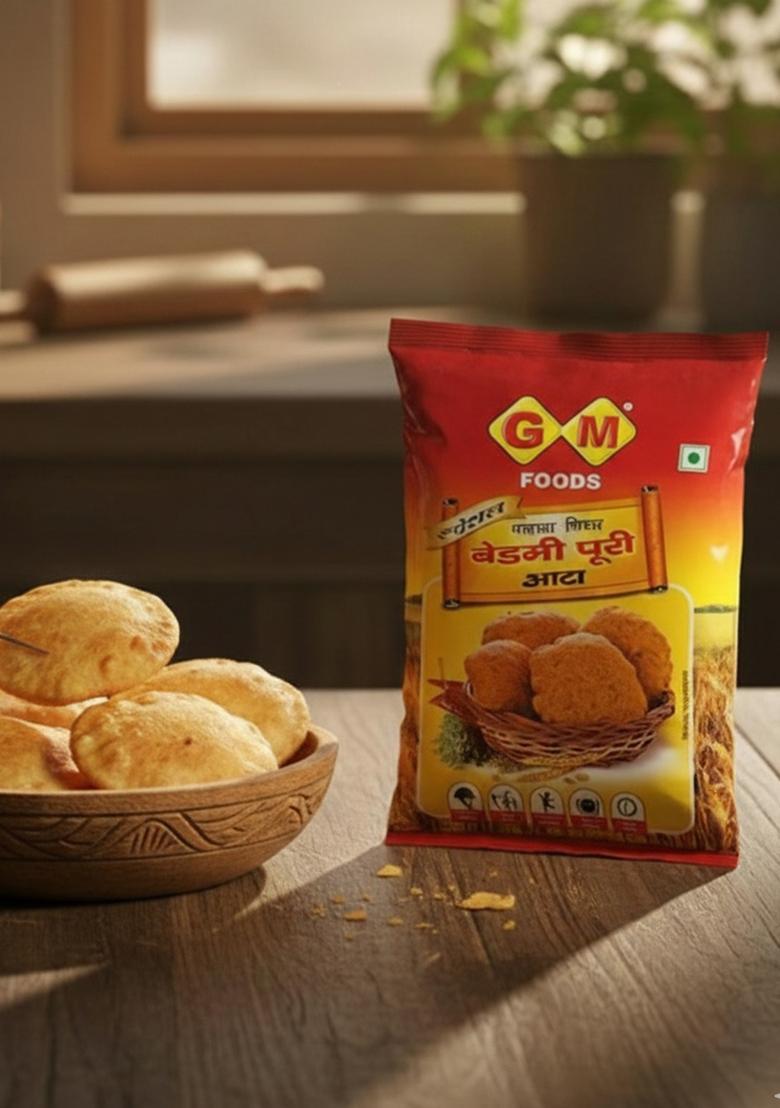 Gm Foods Bedmi Puri Atta Mix 400 Gram (Pack Of 2) | Ready To Cook Urad Dal & Wheat Flour Instant Masala For Authentic North Indian Breakfast Soft Crispy Poori
