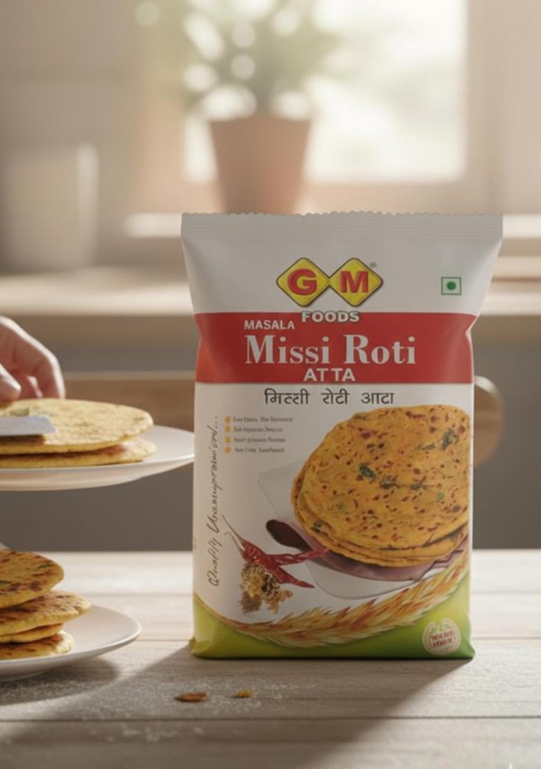 Gm Foods 500 Grams Missi Roti Atta | Spiced With Indian Seeds & Herbs Rich In Protein, Vitamins, Minerals Micronutrients Healthy And Tasty No Artificial Color Or Preservatives