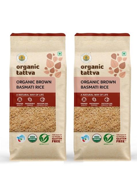 Organic Tattva Tattva, Brown Basmati Rice 1 Kg | Source Of Protein Naturally Gluten Free Pesticide And Chemical Free| Pack 2