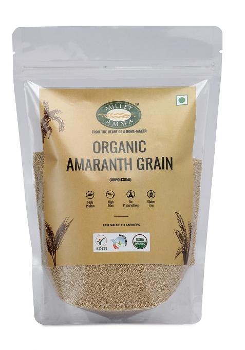 Millet Amma Organic Amaranth Grain 1Kg | Unpolished, High In Protein & Fibre - Gluten Free Vegan