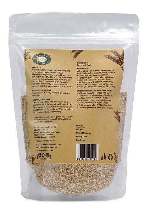 Millet Amma Organic Amaranth Grain 1Kg | Unpolished, High In Protein & Fibre