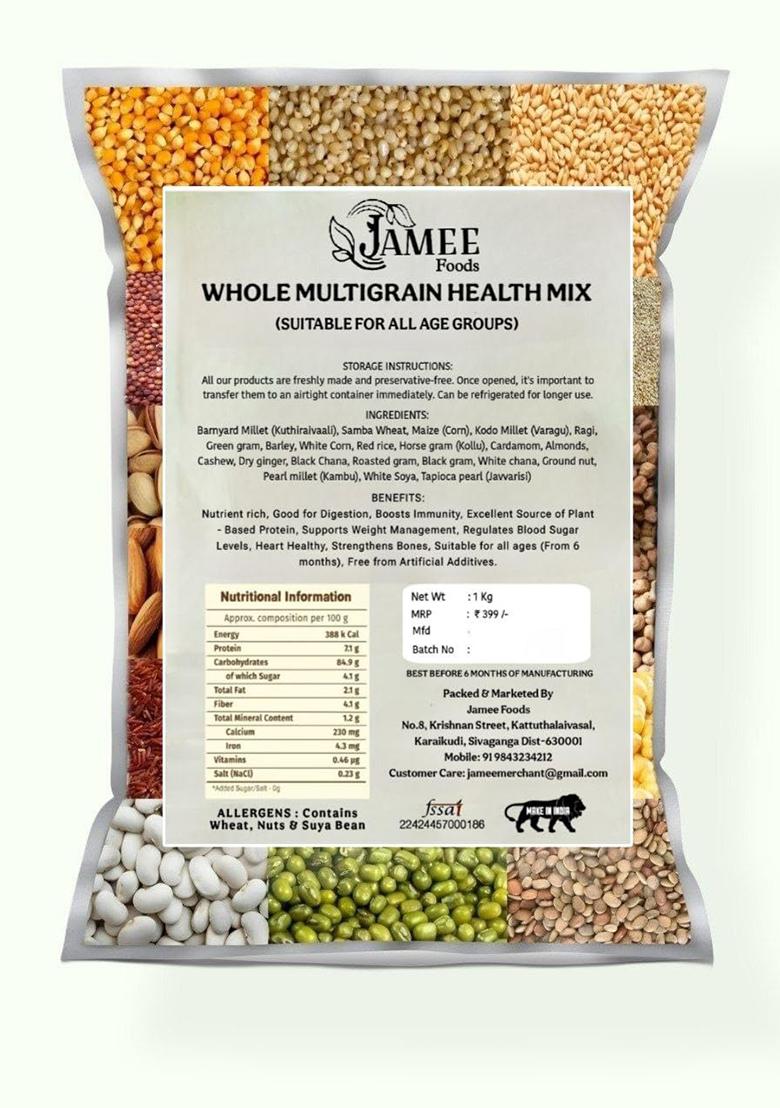 Jamee Whole Raw Multigrain Health Mix 1Kg | 22 Natural Ingredients Â€“ Millets, Pulses, Nuts & Cereals Nutrition High Protein Fiber Healthy Food For All Ages (Not Powder)