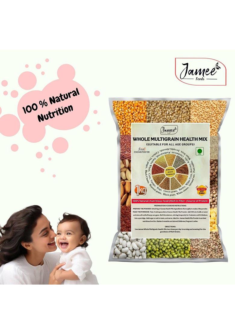 Jamee Whole Raw Multigrain Health Mix 1Kg | 22 Natural Ingredients Â€“ Millets, Pulses, Nuts & Cereals Nutrition High Protein Fiber Healthy Food For All Ages (Not Powder)