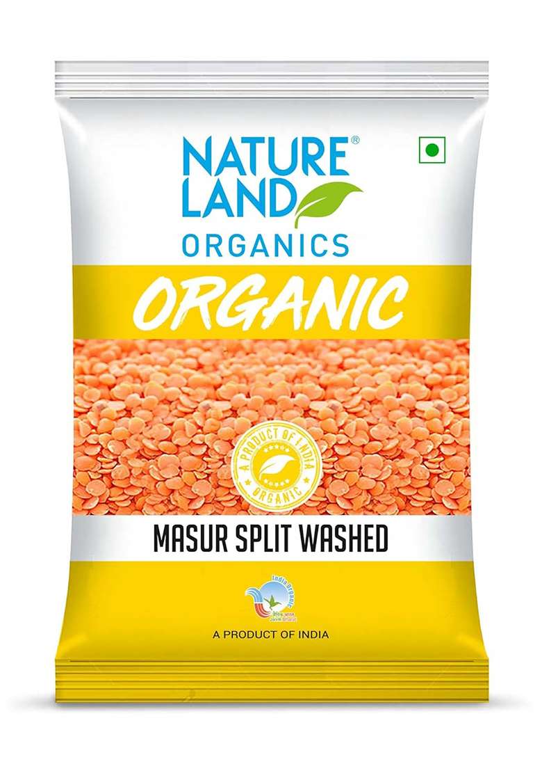 Natureland Organics Masoor Dal/Split Washed Pouch, 1 Kg - Indya