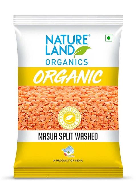 Natureland Organics Masoor Dal/Split Washed Pouch, 1 Kg