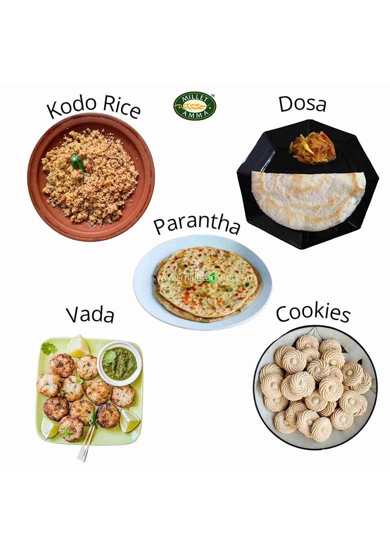 Millet Amma Certified Organic Kodo | 1 Kg Unpolished Grains Rich In Fiber, B Complex, Vitamins & Essential Amino Acids Low Gi 100% Vegan Gluten Free - Indya