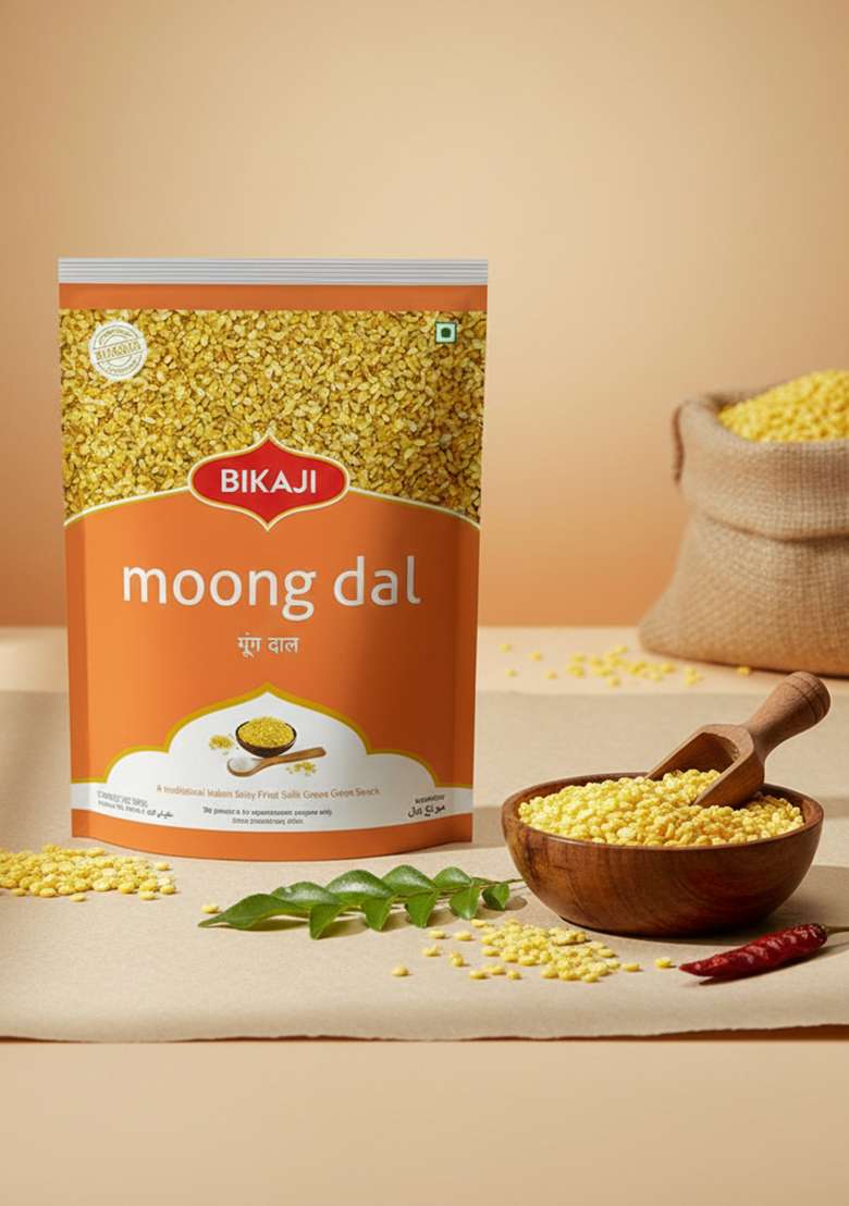 Bikaji Moong Dal - Salty Golden Beads | Mug Paasi Paruppu Addictive Crunch Fully Automated Preparation Even Frying & Flavoring Extraordinary Taste Feeling 1Kg Pack - Indya