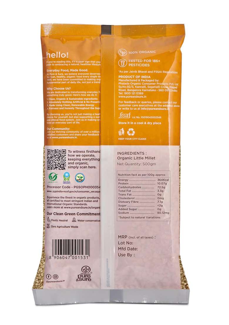 Phalada Pure & Sure Organic Little Millets – Gluten-Free Organic Millet | 500g - Indya