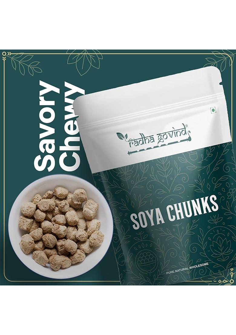 Radha Govind Soya Chunks | Rich in Protein & Fiber Soya wadi 300Gm