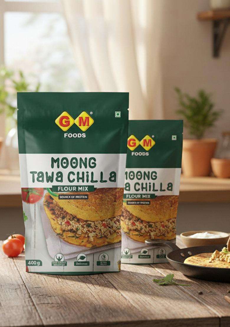 GM Foods Moong Tawa Chilla Flour – High-Protein Instant Chilla Mix | 400 Gram (Pack of 2) - Indya