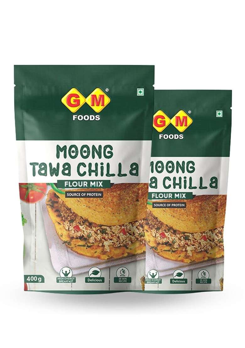 GM Foods Moong Tawa Chilla Flour – High-Protein Instant Chilla Mix | 400 Gram (Pack of 2) - Indya