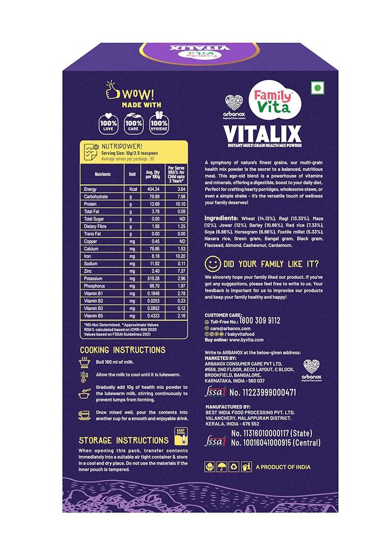 Babyvita Arbanox Family Vita Vitalix – Natural Multigrain Health Mix | 300GM - Indya
