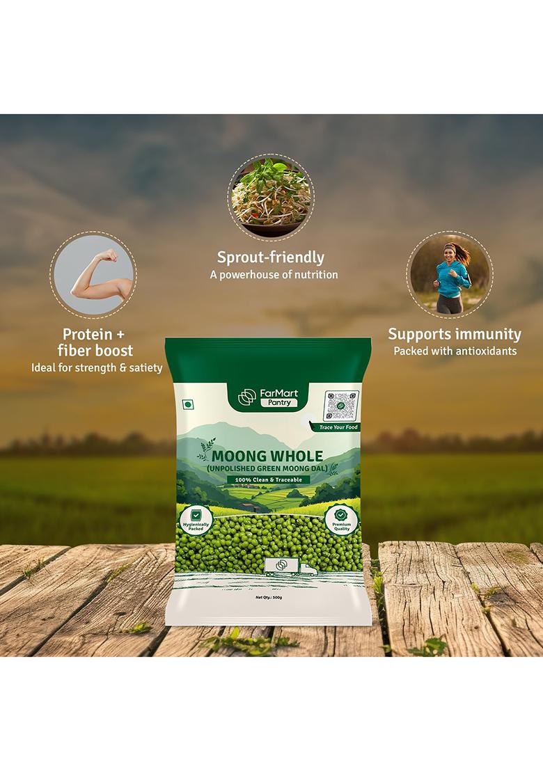 Farmart Pantry Whole Moong – Pure Unpolished Green Gram | 500g