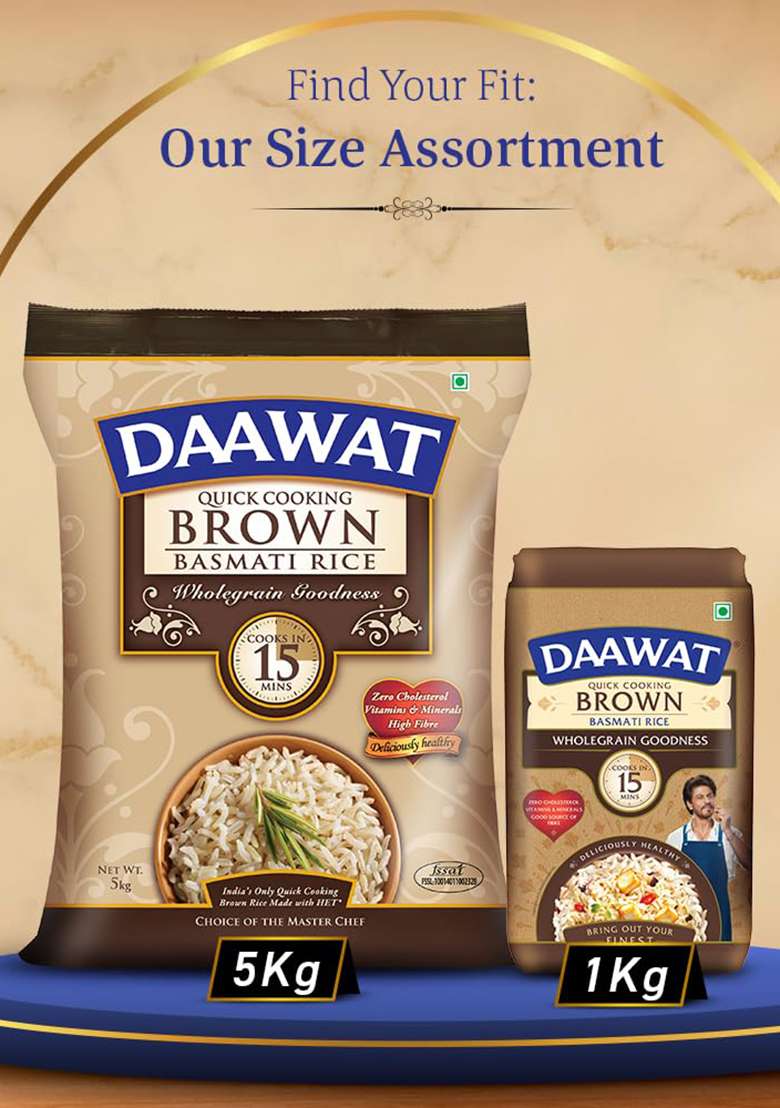 Daawat Brown Basmati Rice, 1kg, Poly Pouch - Indya