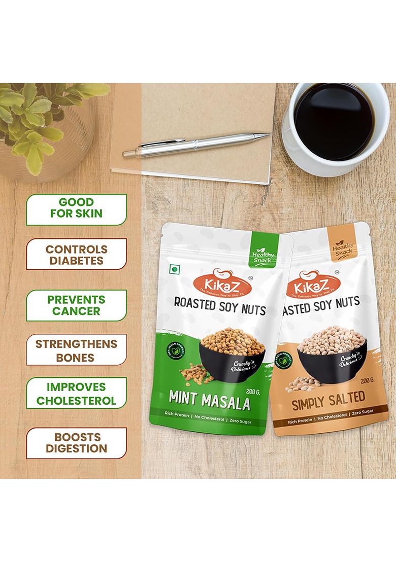 Kikaz Roasted Soyabean – High-Protein Roasted Soya Nuts | 800g (4 x 200g)