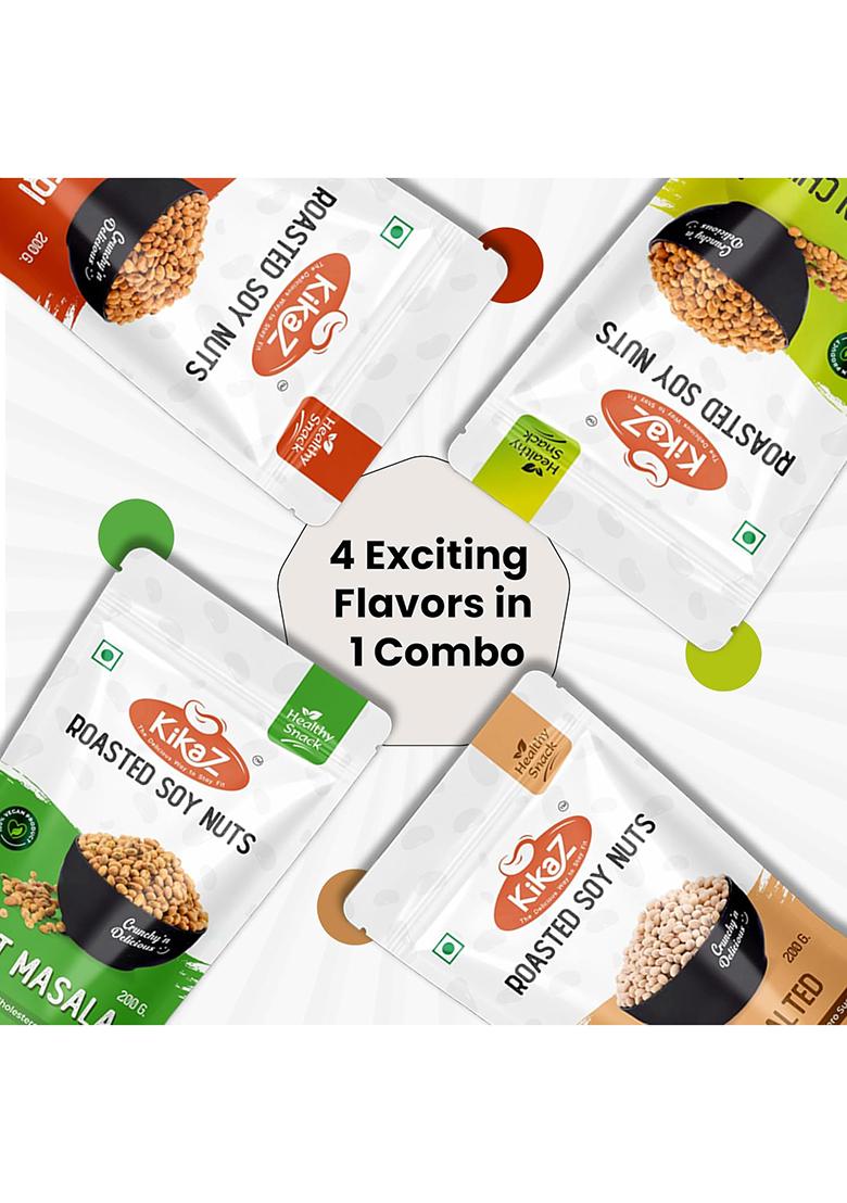 Kikaz Roasted Soyabean – High-Protein Roasted Soya Nuts | 800g (4 x 200g)