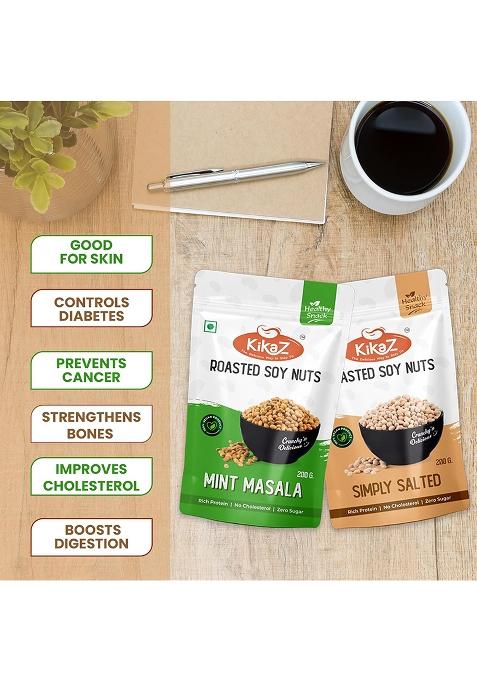 Kikaz Roasted Soyabean – High-Protein Roasted Soya Nuts | 800g (4 x 200g)