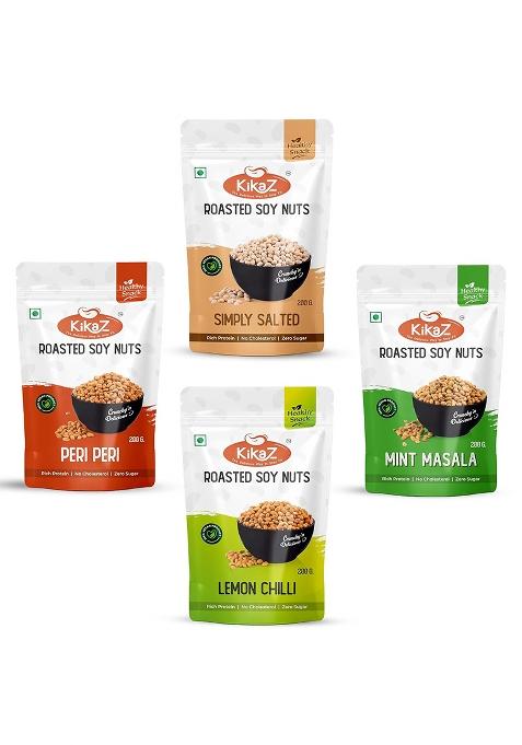 Kikaz Roasted Soyabean – High-Protein Roasted Soya Nuts | 800g (4 x 200g)