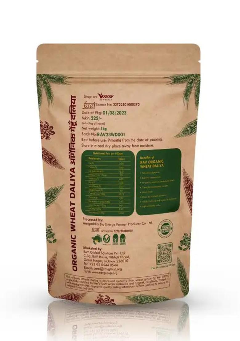 Rav Organics Wheat Daliya – Fibre & Protein-Rich Cracked Wheat | 1Kg