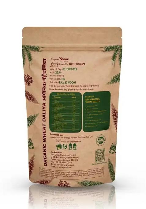 Rav Organics Wheat Daliya – Fibre & Protein-Rich Cracked Wheat | 1Kg