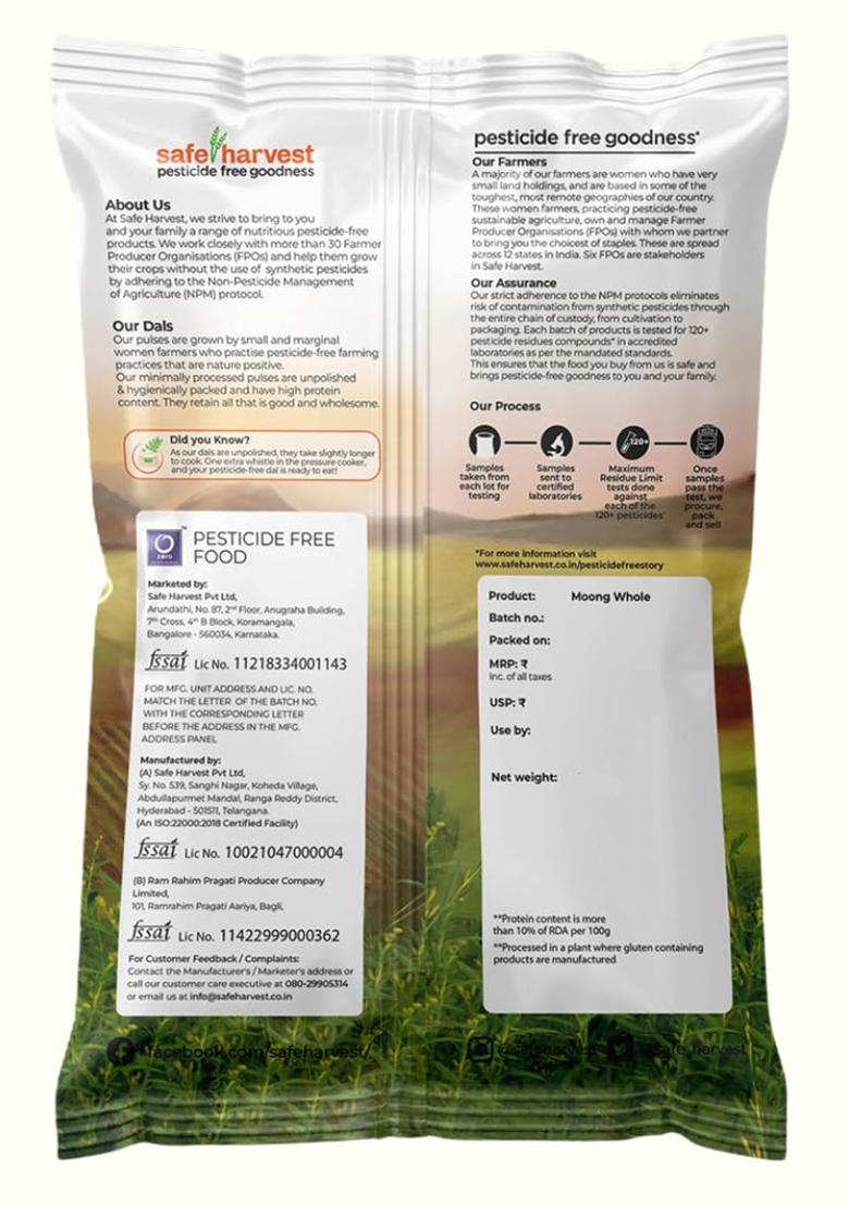 Safe Harvest Moong Green Whole – Premium Unpolished Moong Dal | 500g