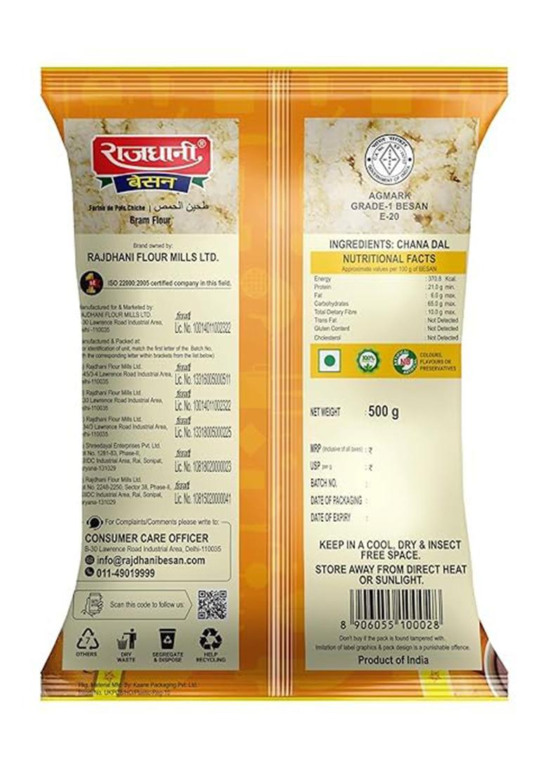 Rajdhani Organic Besan Flour – Pure Chana Dal Besan | 500g