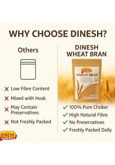 Dinesh Flour Mills Wheat Bran – Pure High-Fibre Wheat Bran | 250 Gms