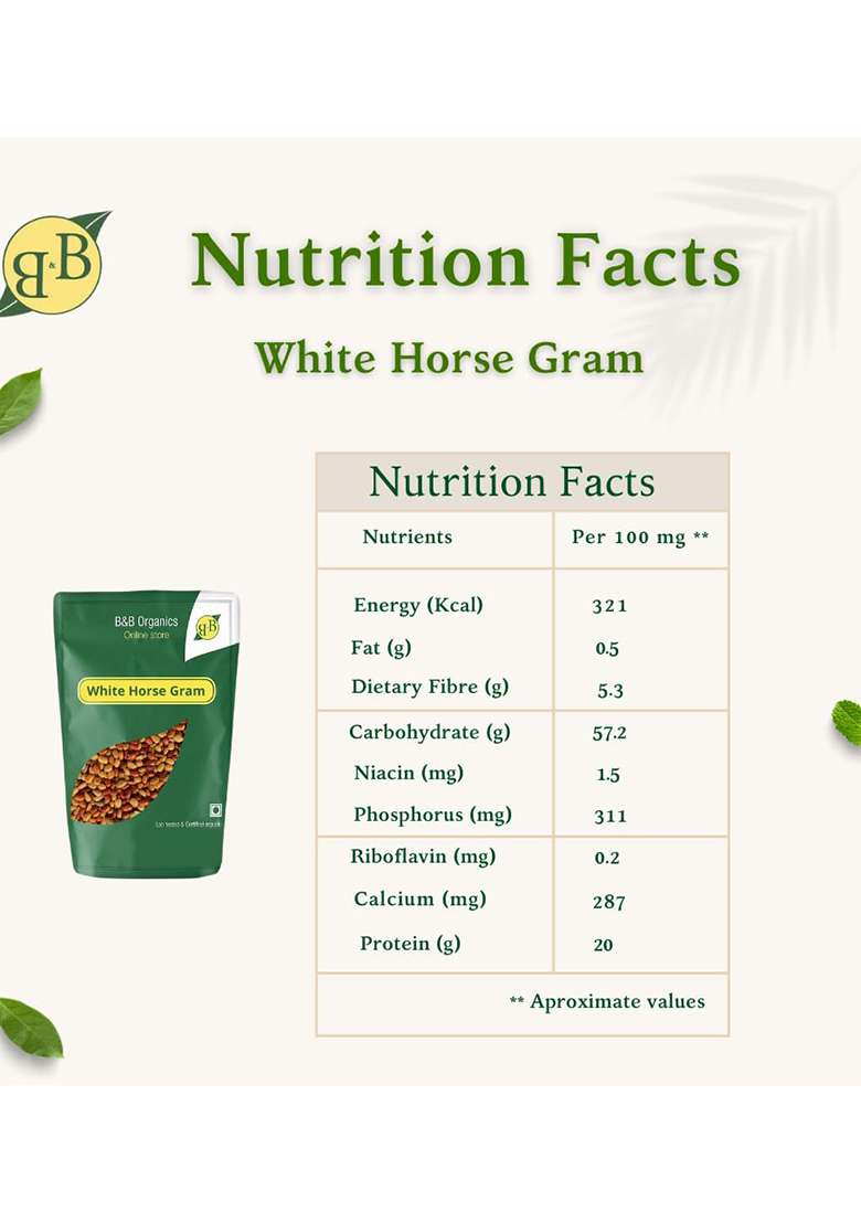 B&B Organics White Horse Gram – Traditional Vellai Kollu Paruppu | 1kg - Indya