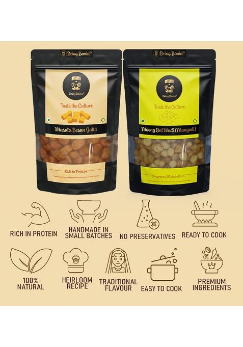 Being Bania Besan Gatta & Moong Dal Mangodi – Rajasthani Handmade Combo | 250g + 250g