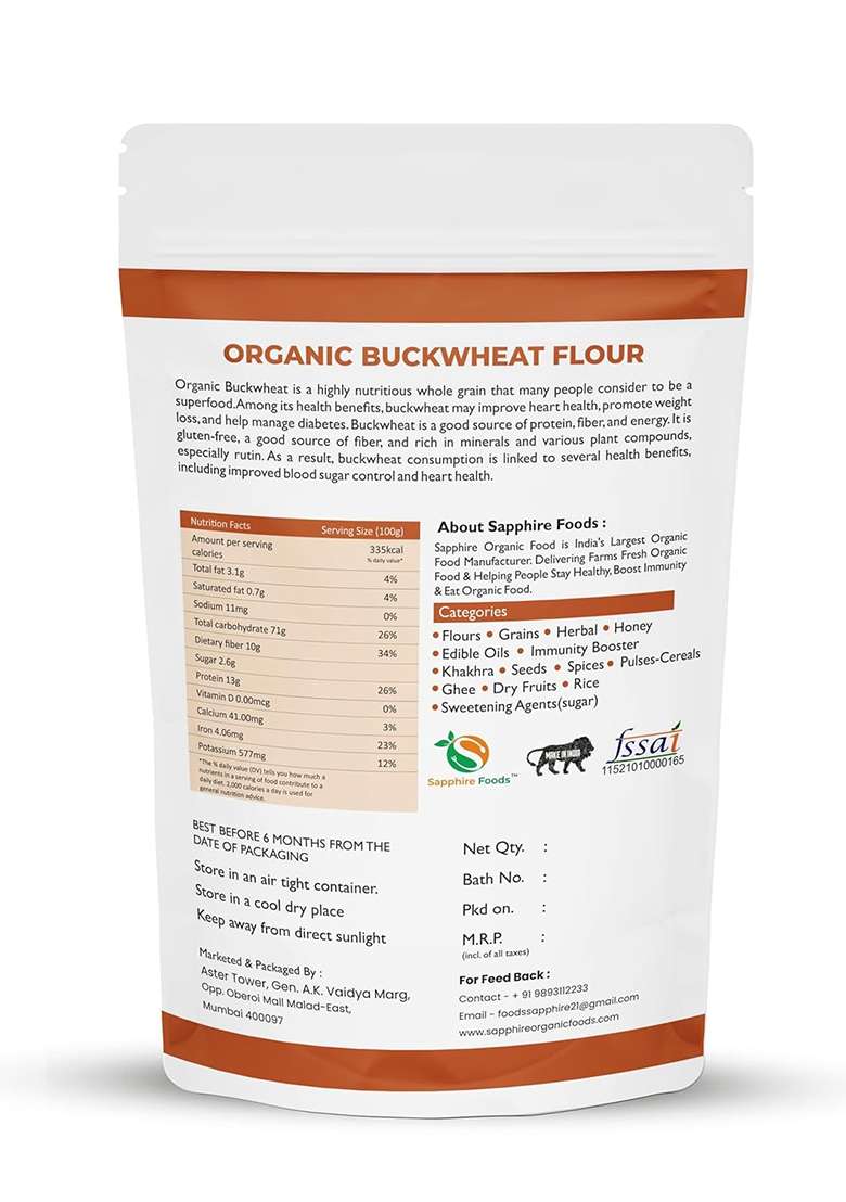 Sapphire Foods Organic Buckwheat flour-1kg - Indya