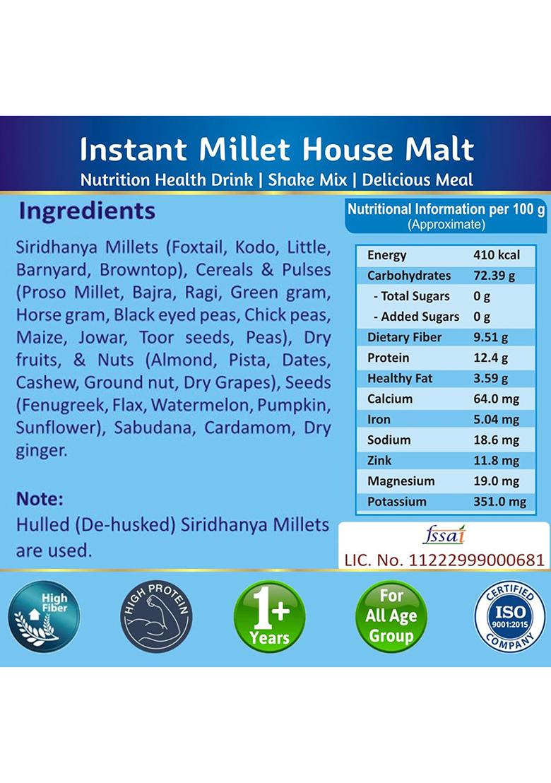 Millet House Instant Malt Nutrition Drink – Millet & Dry Fruit Health Mix | 250 grams