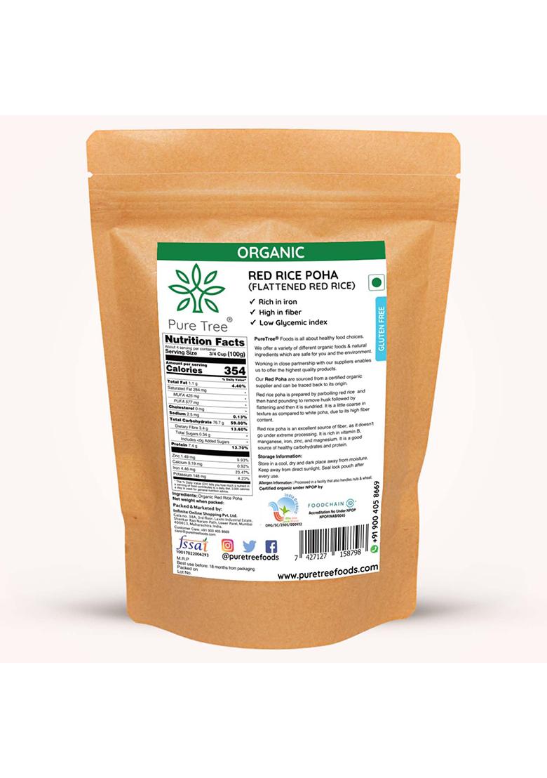 Pure Tree Certified Organic Red Poha – Red Rice Flakes (Aval/Poha) | 850 g