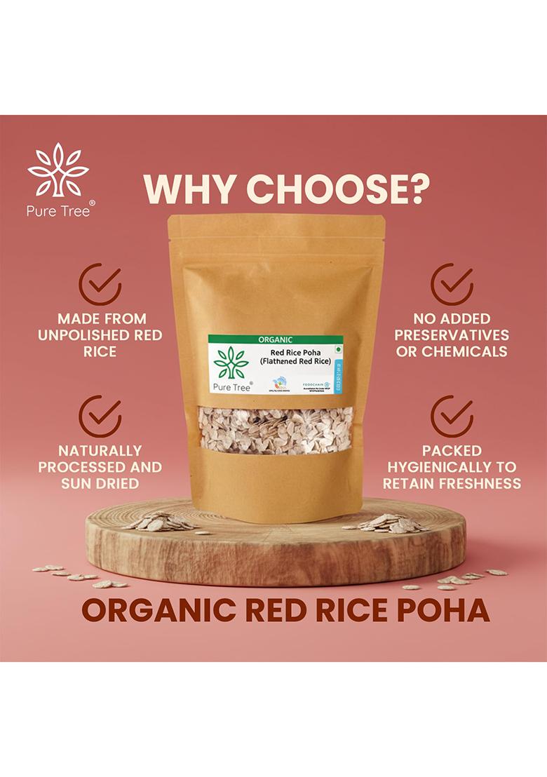 Pure Tree Certified Organic Red Poha – Red Rice Flakes (Aval/Poha) | 850 g