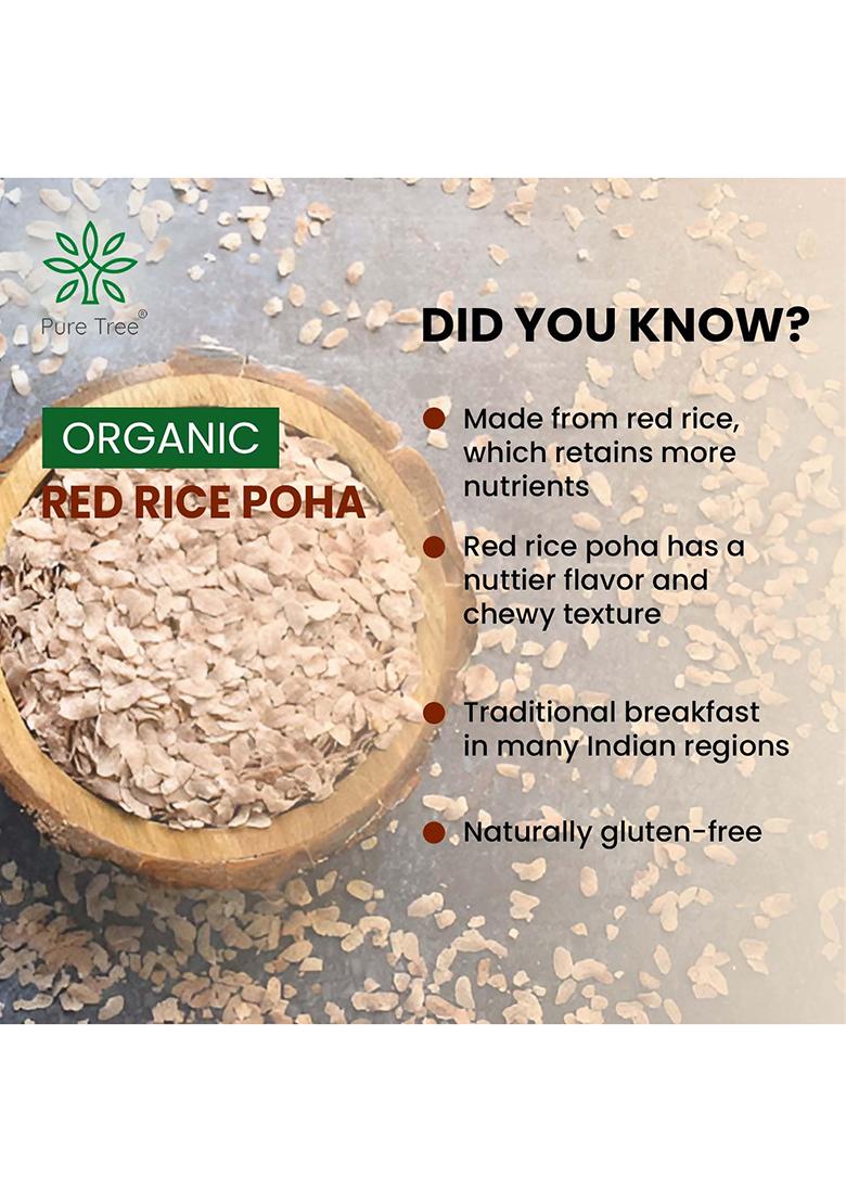 Pure Tree Certified Organic Red Poha – Red Rice Flakes (Aval/Poha) | 850 g
