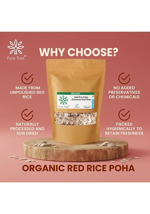 Pure Tree Certified Organic Red Poha – Red Rice Flakes (Aval/Poha) | 850 g