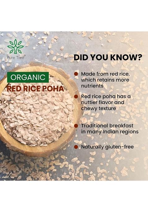 Pure Tree Certified Organic Red Poha – Red Rice Flakes (Aval/Poha) | 850 g