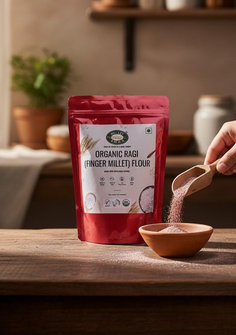 Millet Amma Organic Ragi Flour – Unpolished Finger Millet Atta | 2 Kg (1Kg x 2)