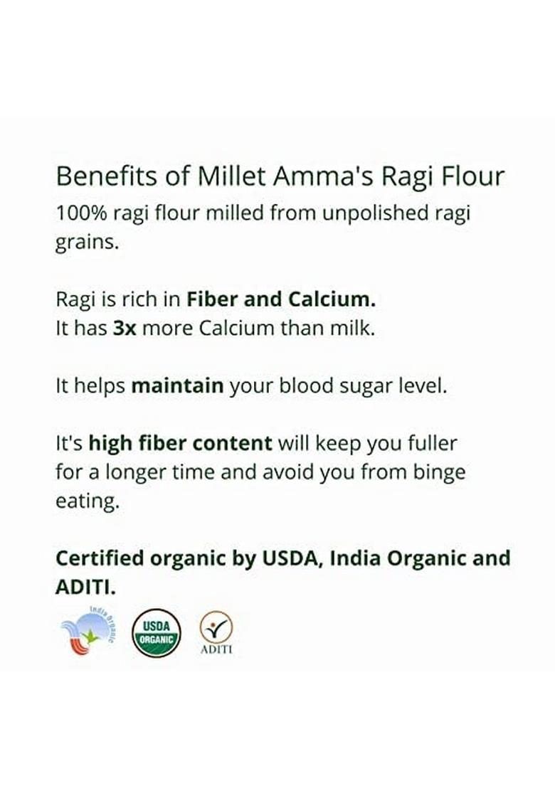 Millet Amma Organic Ragi Flour – Unpolished Finger Millet Atta | 2 Kg (1Kg x 2)