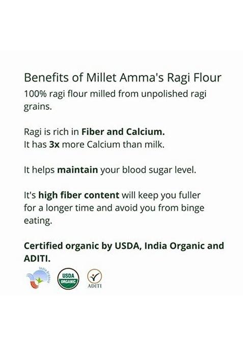 Millet Amma Organic Ragi Flour – Unpolished Finger Millet Atta | 2 Kg (1Kg x 2)